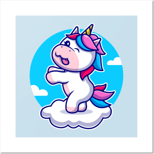 Cute Unicorn Dancing On Cloud Cartoon Posters and Art